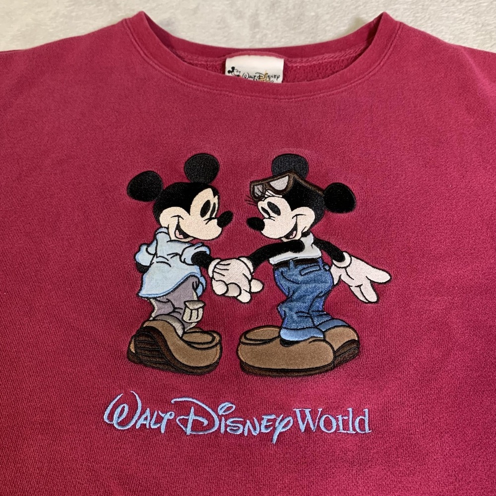 Vintage Disney World Sweatshirt Womens Large Maroon Mickey Minnie Romance Couple
